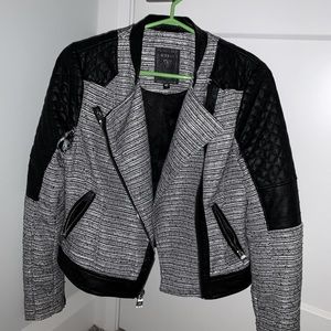 Grey and black leather jacket